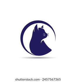 Logo de Gato en círculo. Ilustración de mascotas. Símbolos de animales. Silueta de gato, ideal para logotipos de tiendas de mascotas y comunidades de amantes de los gatos.