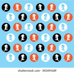 Cat in circles print retro style background. Washing  kittens pattern.