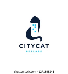 cat city building home house logo vector icon illustration