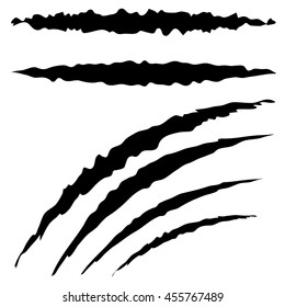 Cat claw scratches marks set on white background.