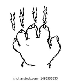 Cat claw scratching scrape track. Vector black vintage illustration isolated on a white background. For web, poster, info graphic, t shirt