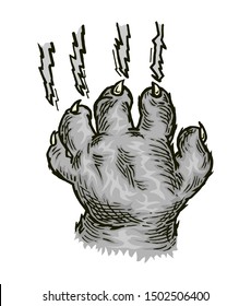 Cat claw scratching scrape track. Vector black and gray engraving vintage illustration isolated on a white background. For web, poster, info graphic, t-shirt