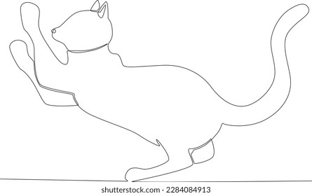A cat clawing at the wall. Urban pet one-line drawing