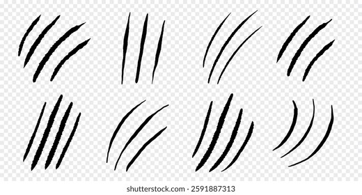 Cat claws red scratches, torn paper edge isolated on transparent background realistic. Damaged surface textured holes. . Vector illustration