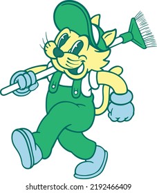 Cat as cleaning agent in retro cartoon style