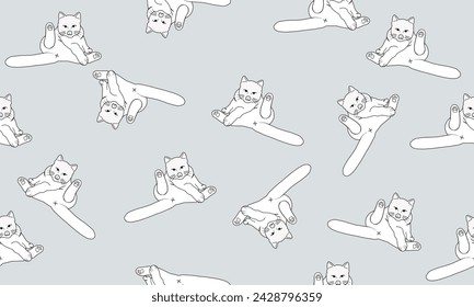 cat cleaning himself wallpaper. background. seamless pattern