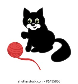 cat with clew on white