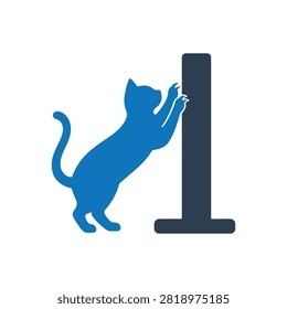 Cat climbing scratching post flat icon, International Cat Day concept
