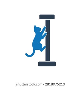 Cat climbing scratching post flat icon, International Cat Day concept