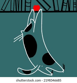 The cat climbs for knowledge on the bookshelf. Vector illustration