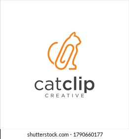 Idea del logotipo del clip del gato Icono Diseño del vector estándar. Plantilla de diseño de logotipos para clips de papel animal. Recorte de línea de esquema de la línea del logotipo del gato del monograma 