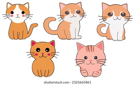 Cat clipart vector set flat design on white background, animal isolated icon collection element No.3