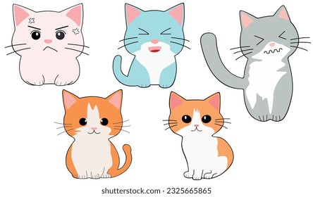 Cat clipart vector set flat design on white background, animal isolated icon collection element No.4