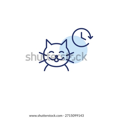 Cat and clock. Pet routine, daily timed cat activities. Pixel perfect, editable stroke vector icon