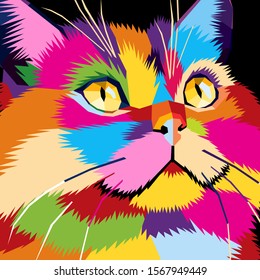 Cat Close Up Face Pop Art, WPAP Desgin, Pop Art Style from Indonesia