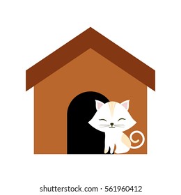 cat clossed eyes feline brown house vector illustration eps 10