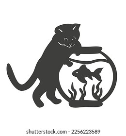 gatos, cnc, acuario, gatos capturan peces, imagen vectorial única, impresión, colorante infantil, dibujo infantil, peces en el acuario