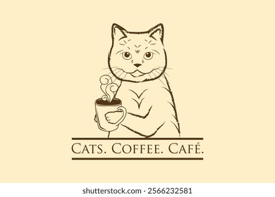 cat coffee cafe logo design