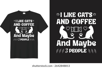 cat and coffee Conceptual vector illustration of a blank cotton t-shirt apparel design template for men's casual fashion wear