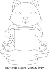 Cat Coffee Cup Animal Vector Graphic Art Illustration