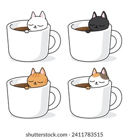 Katze in Kaffeetasse, Symbol-Objekt-Element Vektorgrafik Sammlung Kaffee-Katzen Cafe Konzept