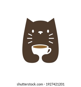 Cat Coffee Cup Negative Space Logo Vector Icon Illustration