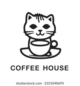 Cat Coffee House Logo: A delightful fusion of a cat silhouette and a steaming coffee cup, capturing the charm of a cat-themed coffee house. Perfect for coffee and cat lovers alike.