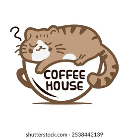 cat coffee icon logo design template