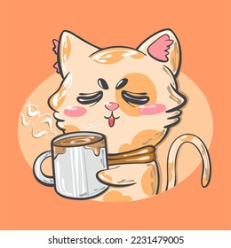 Cat and Coffee illustration sticker design!