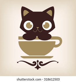 Cat coffee  logo design. Vector illustration.