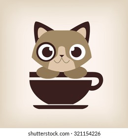 Cat coffee logo design. Vector illustration.