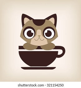 Cat coffee logo design. Vector illustration.