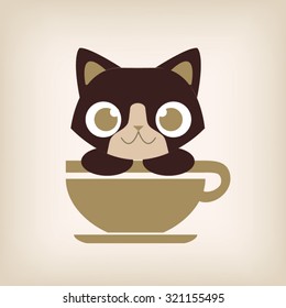 Cat coffee logo design. Vector illustration.
