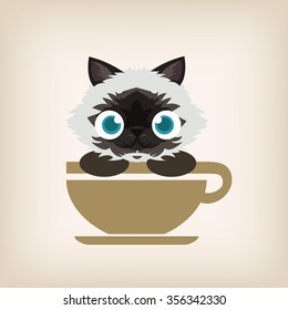 Cat coffee logo design. Vector illustration.