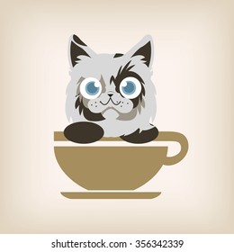 Cat coffee logo design. Vector illustration.