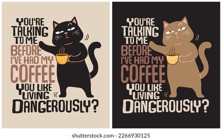 Cat con café, Cat Lover, Coffee Lover, Vector Illustration