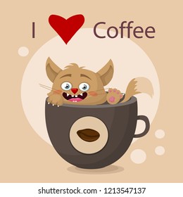cat with a coffee mug, vector