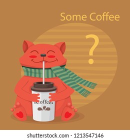 cat with a coffee mug, vector