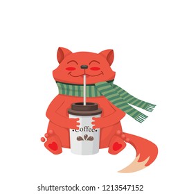 cat with a coffee mug, vector