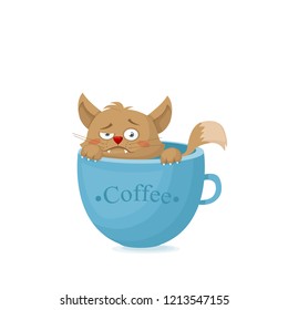 cat with a coffee mug, vector