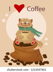 cat with a coffee mug, vector