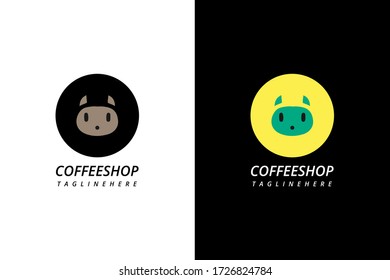 Cat and coffee shop logo concept.Hipster, hand drawn, modern minimalist style.