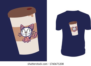 Cat with Coffee T Shirt Design,Coffee, background, vector graphic.