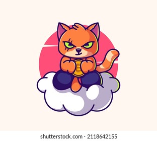 Cat coin Gold Cartoon Vector Icon Illustration.Concept Isolated Premium Vector. Flat Cartoon Style