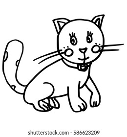 Cat in collar. Cute cartoon character for prints, fashion, clothes, design, textile, scrapbooking, kids room, interior posters, wallpapers, invitations, cards, coloring book pages.