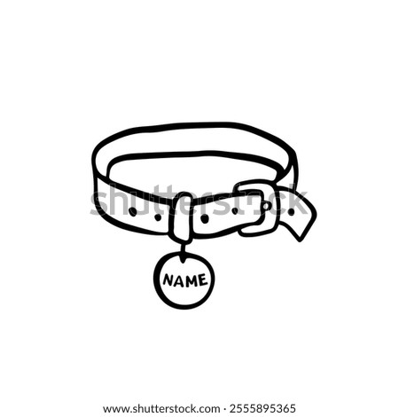 Cat collar. Hand drawn pet accessory. Sketch style Illustration of Pets, cats. For Pet shops, logo, postcards. Funny Crooked doodle vector icon.