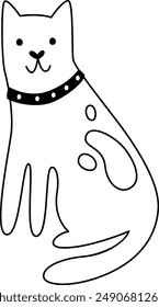 Cat With Collar Outline Vector Illustration