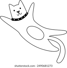 Cat With Collar Outline Vector Illustration