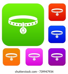 Cat collar set icon color in flat style isolated on white. Collection sings vector illustration
