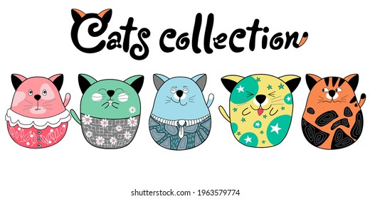 Cat collection, clip art and craft designs for For backgrounds, cards, digital prints, t-shirt designs, kids art, stickers, fabric prints, mugs, stickers, diY and more.
